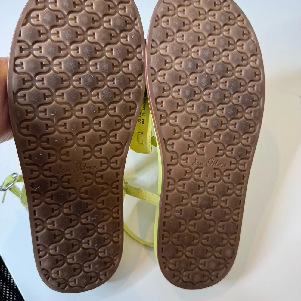 Sam Edelman Womens Kiwi Green Leather Buckle Flat T Strap Sandals Sz 8
